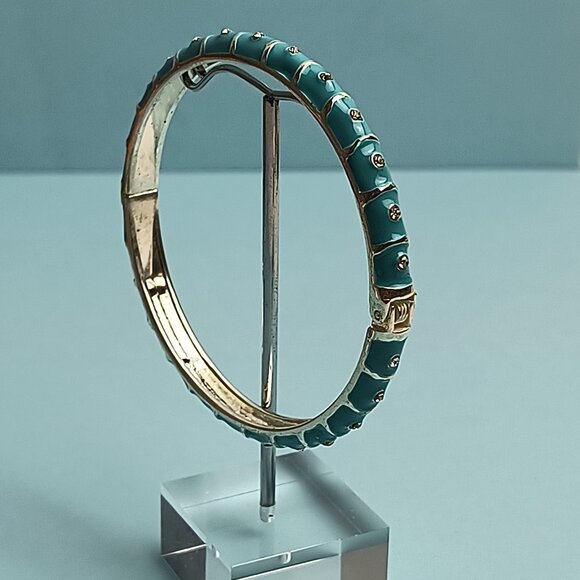 NORDSTROM Sequin Enamel Hinge Bangle Bracelet Clamper Turquoise Silver Tone - Picture 1 of 7